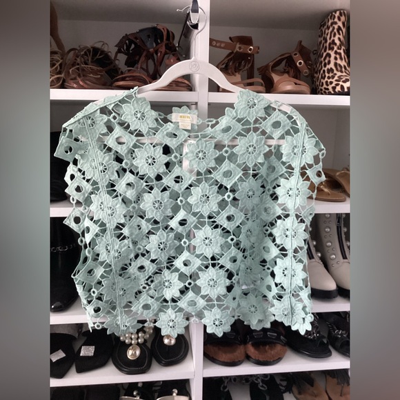 Anthropologie Mint Green Floral Crochet Top - Picture 1 of 3
